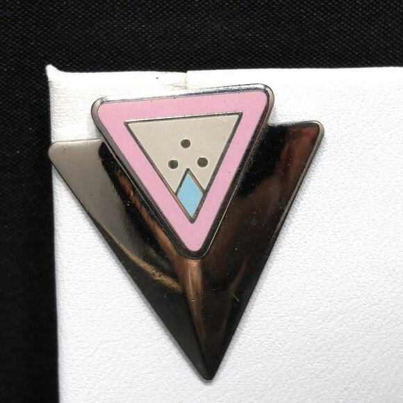 Vintage Laurel Burch "Anne" Triangle Post Earrings, Rhodium Plated, 1980s - Picture 3 of 10